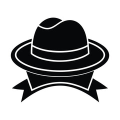 Sun hat with ribbon vector silhouette on white background