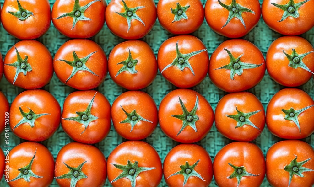 Poster a multitude of red tomatoes are prominently displayed with green leaves in the background of the pic