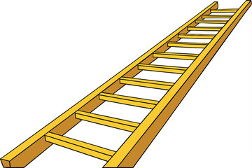 136 a long yellow wooden ladder extending into the distance, on a white background, photorealistic, highly detailed, 8k resolution, sharp focus