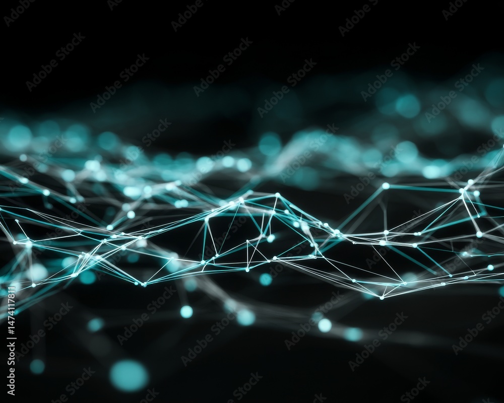 Poster a futuristic landscape with a sleek appearance, featuring a glowing grid of wires that symbolize dig