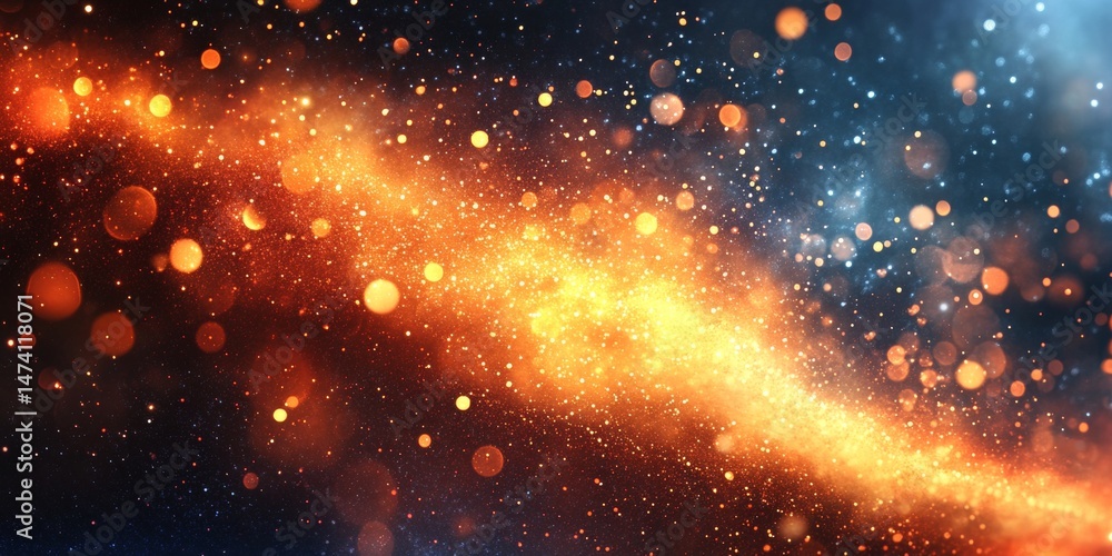 Canvas Prints abstract golden and blue energy trail with sparkling lights and bokeh effect on black background