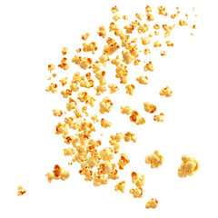 Fototapeta premium Buttery popcorn scattered against a colorful striped background perfect for movie night