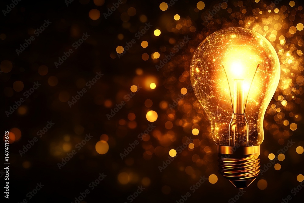 Poster the light bulb shines brightly and is encompassed by a complex pattern of lines