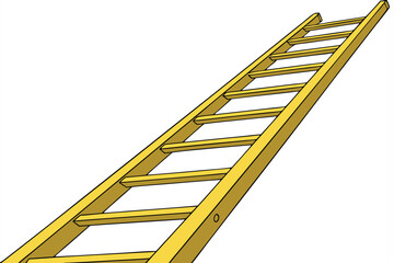 136 a long yellow wooden ladder extending into the distance, on a white background, photorealistic, highly detailed, 8k resolution, sharp focus