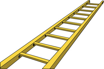136 a long yellow wooden ladder extending into the distance, on a white background, photorealistic, highly detailed, 8k resolution, sharp focus