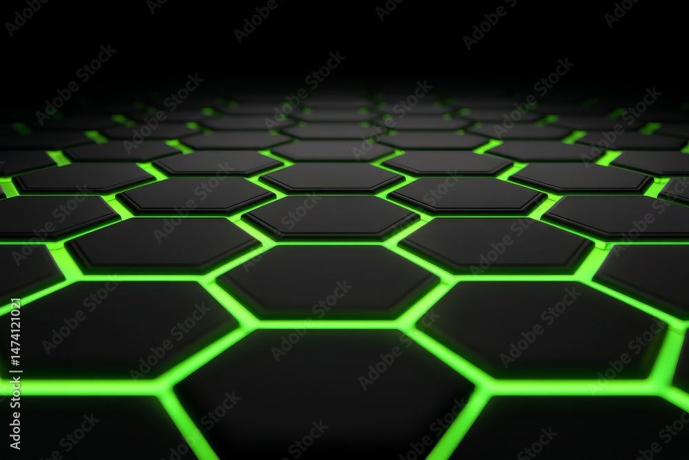 Poster a lattice of hexagons connected in a dynamic pattern glows with an emerald green light, illustrating
