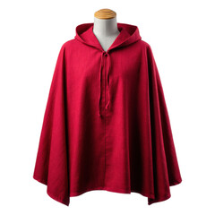 Red Hooded Linen Capelet on Display Fashionable Women's Clothing