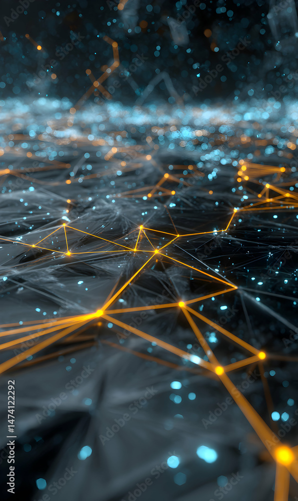 Poster futuristic abstract background with connecting lines and glowing particles rendering