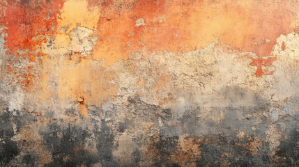Fototapeta premium Aged, weathered wall with layered colors of orange, beige, and gray