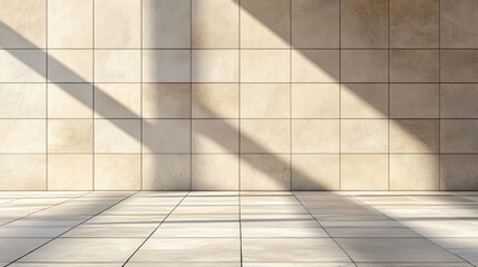 Obraz premium Beige tiled room with sunlight shadows