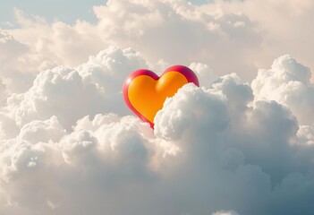 Fototapeta premium Vibrant rainbow heart amidst fluffy clouds, dreamy abstract backdrop, design, colorful heart