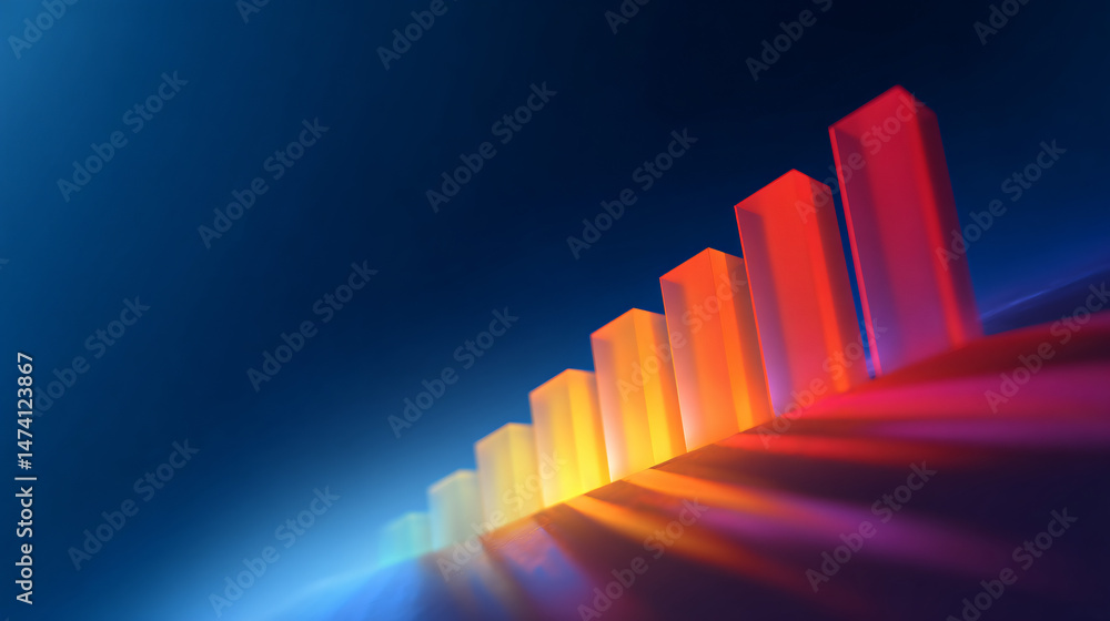 Poster conceptual representation of business growth through an upward trending chart with increasing color 