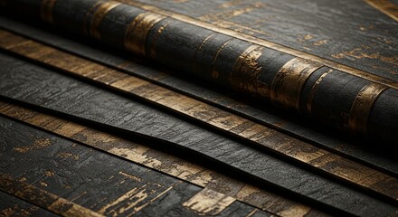 A piece of leather with gold accents, possibly a book cover