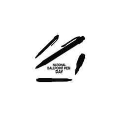 A ballpoint pen and a text National Ballpoint Pen Day silhouette on white background