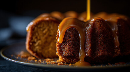 Yellowish brown glaze bundt cake, a rich afters with perfumed brown sugar and tasty flavors.