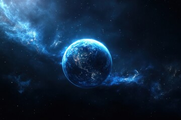 Earth in the nebula night space