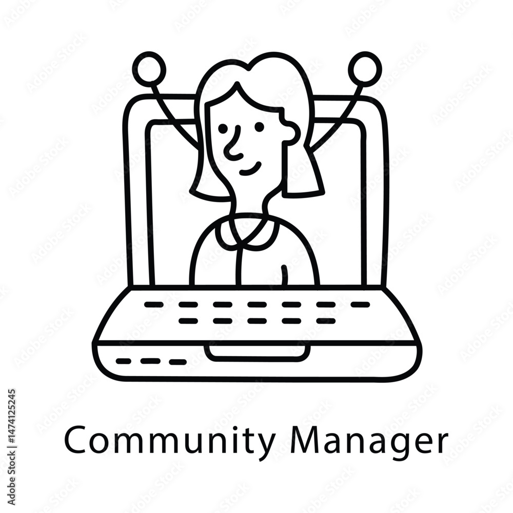 Poster community manager vector outline style icon. eps 10 file