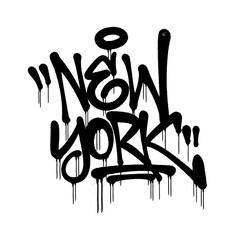 Handmade graffiti tag "NEW YORK" with black spray paint texture and drip effect. Raw, edgy street art design, perfect for urban graphics, hip-hop posters, and modern graffiti projects.