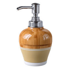 Obraz premium Elegant Bamboo and Beige Soap Dispenser Pump Bottle for Bathroom Stylish Modern Design for Home Decor