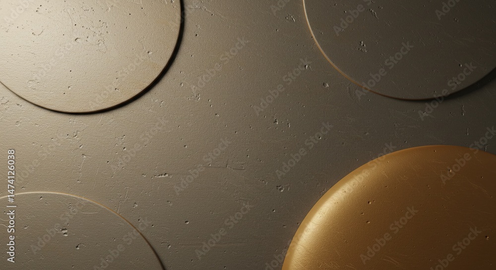 Poster a close up of a gold and brown surface with a circular design