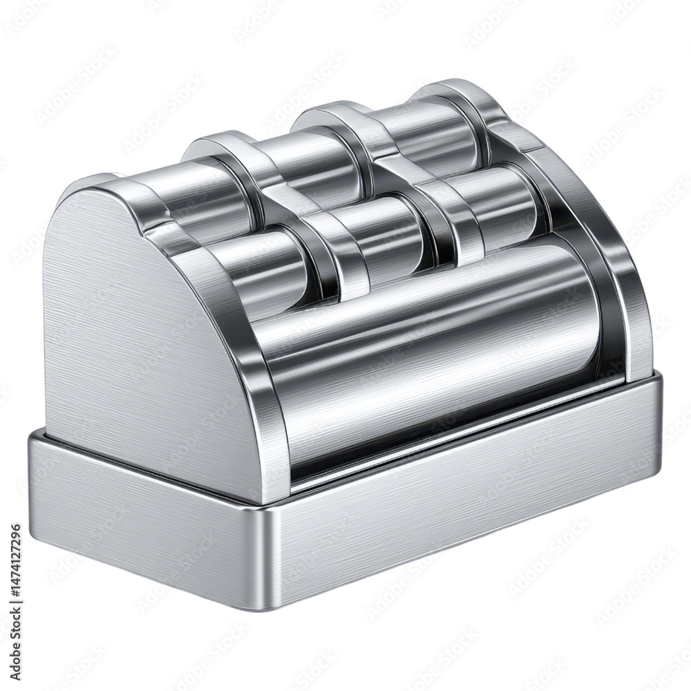 Poster high resolution image of a sleek metallic roller mechanism detail precision engineered machine compo