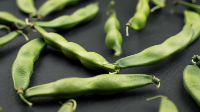 Lima Beans Fresh Plucked Still Life Food Black Table Close Up
