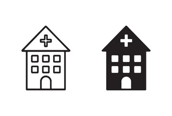 Hospital Building Icons Outline and Solid Vector Illustrations