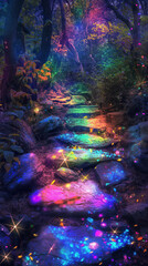 A magical forest , with sparkling golden lights creating an enchanting, dreamlike atmosphere.	