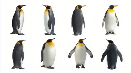 A collection of king penguin images against a clean white background.