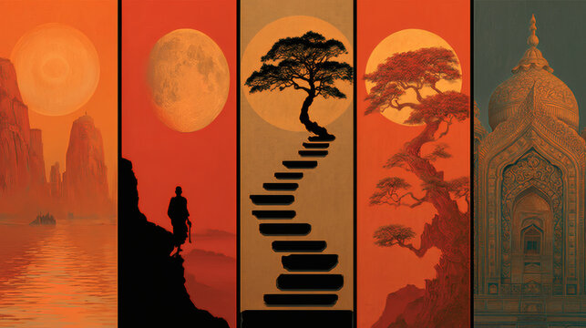 Exploring spiritual paths dhar bece artistic journey vibrant landscape serene viewpoint life goals