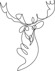 Single Line Drawing of a Reindeer Head with Antlers Minimalist Design Illustration
