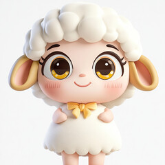 Cute Sheep cartoon character 3D white background 