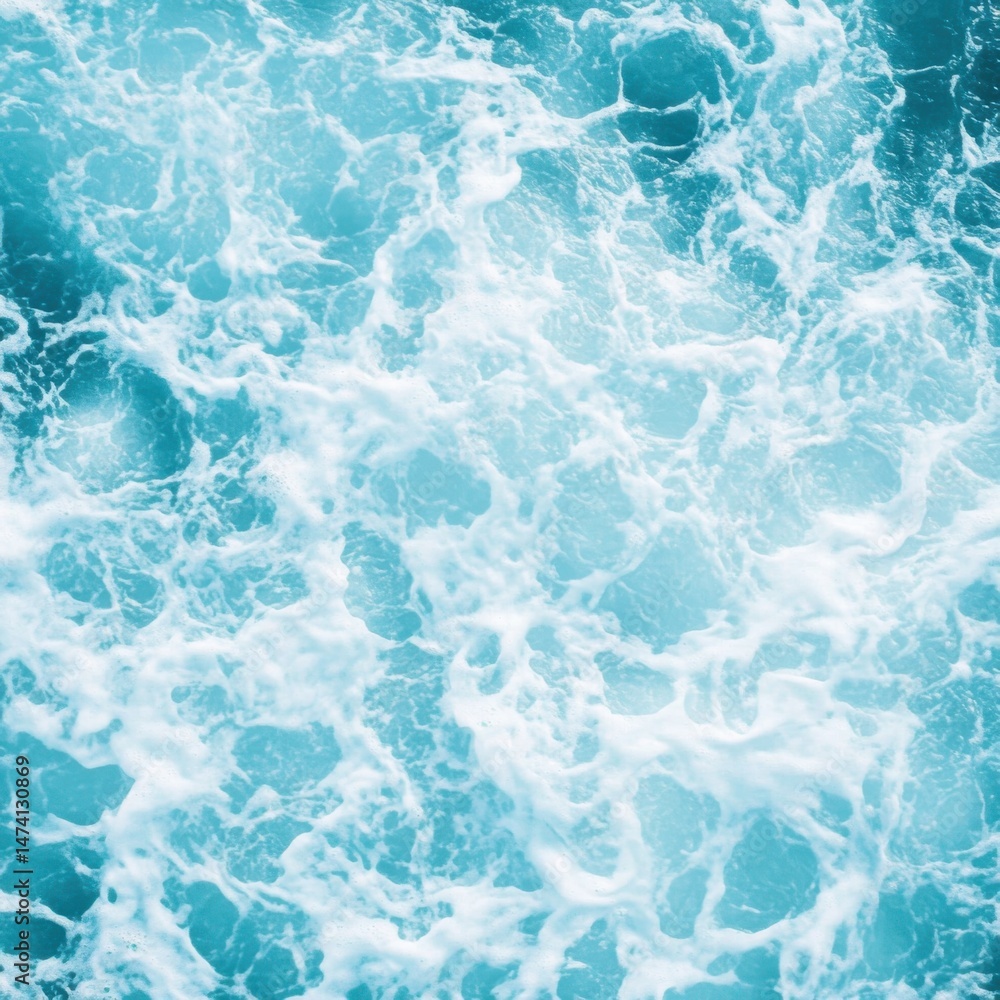 Poster aerial view of ocean water surface with foam and waves in turquoise blue color abstract background n