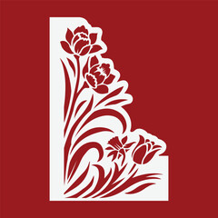 Vertical floral element with tulips and daffodils, paper cutout stencil