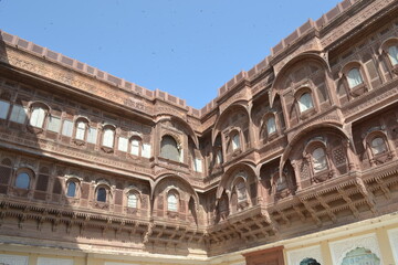 Fototapeta premium this is a part of Mehrangarh fort also knows as jodhpur fort. Photo contains picture of a old buildings which are situated inside the fort 