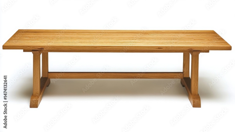 Aufkleber studio shot of a simple rectangular wooden table with trestle legs on a white background for use in 