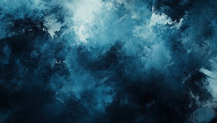 Fototapeta premium Abstract painting, deep blues and whites, textured layers. Dark, textured clouds, diffused light