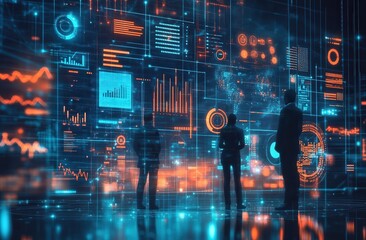 Data analysis, team, futuristic technology