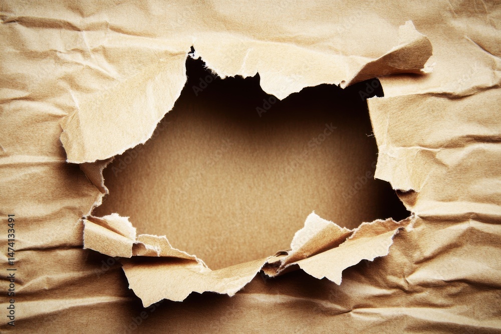 Poster torn brown paper revealing a blank space close up abstract studio shot for texture or background use