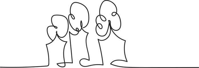 Simple Line Drawing of Three Trees in a Row Minimalist Nature Illustration