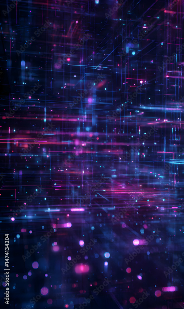 Poster digital data stream visualization with a futuristic glowing network design concept