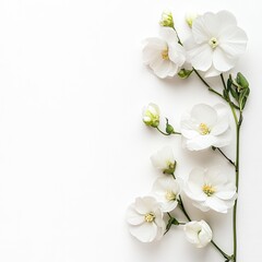 Obraz premium Delicate white flowers arranged on a plain white background (1)