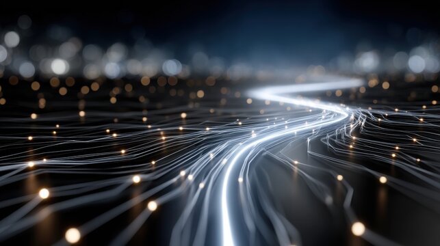 The image is full of glowing dots and lines, giving it a futuristic