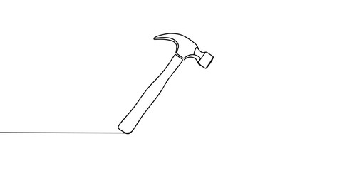 one continuous line drawing of hammer.one line drawing of hammer icon in repair and construction business.single line vector illustration of iron hammer.isolated white background
