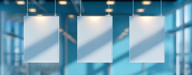 A serene luxury spa retreat features three empty posters in peaceful black frames, accentuated by spotlights against a soothing light turquoise wall, ideal for spa packages or wellness events