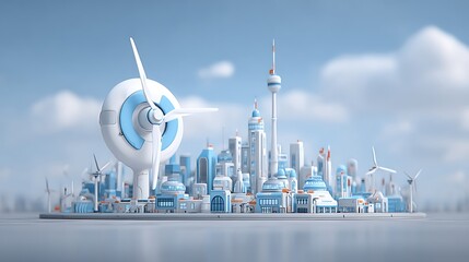 Fototapeta premium EcoCity Sustainable Urban Future with Wind Power.