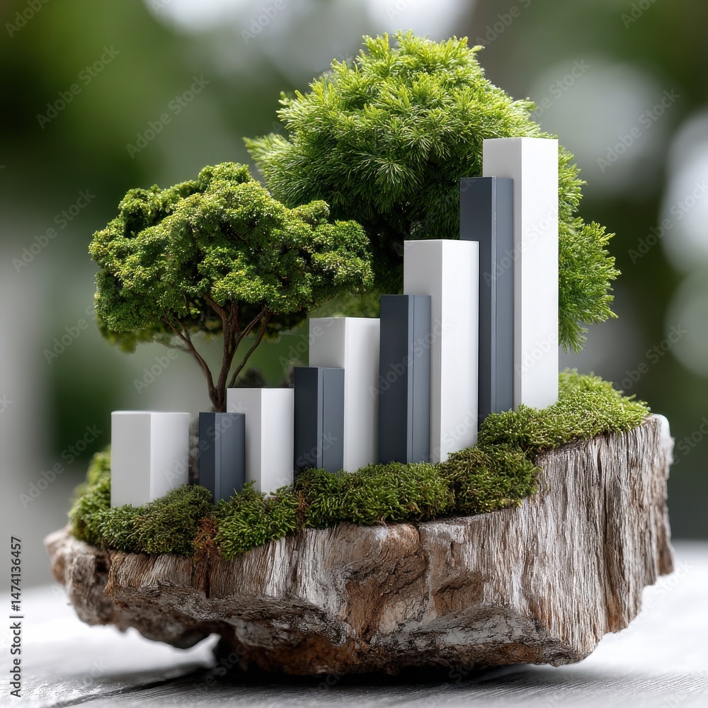 Poster a tree is growing on a rock with a bunch of white and gray bars