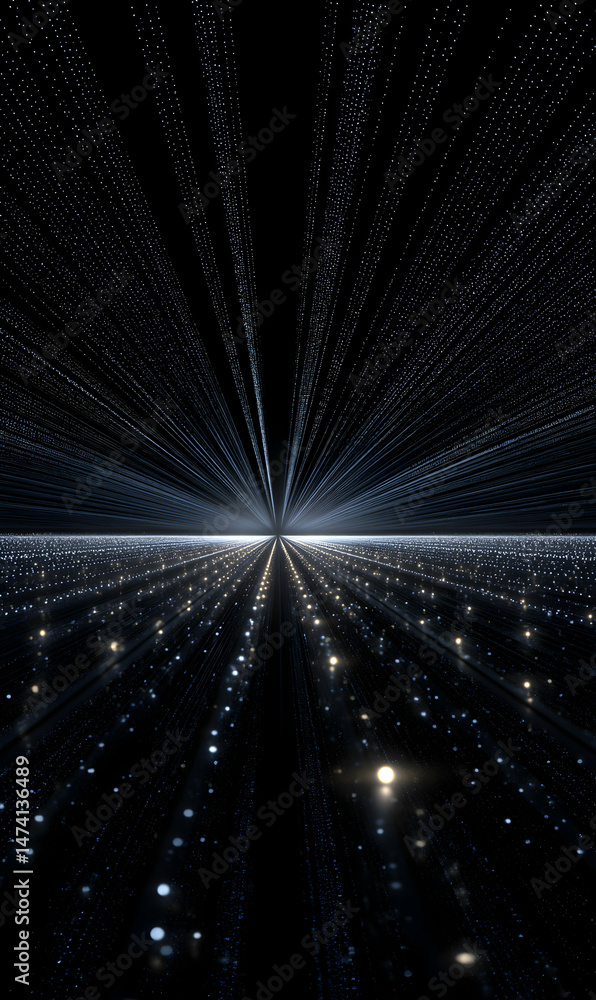 Poster abstract matrix background with perspective lines and shimmering particles conveying futuristic data