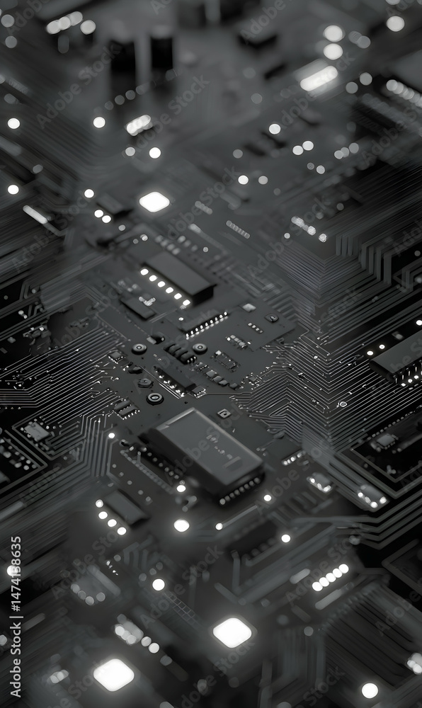 Aufkleber monochrome motherboard showcasing intricate circuit patterns and glowing components in close up deta