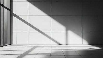 Fototapeta premium Empty room with sunlight casts shadows on tiled walls and floor